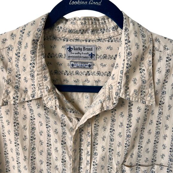 Lucky Brand Y2k Button Down Shirt Men's XXL Long Sleeve Floral Ivory Western Vtg - Picture 1 of 16